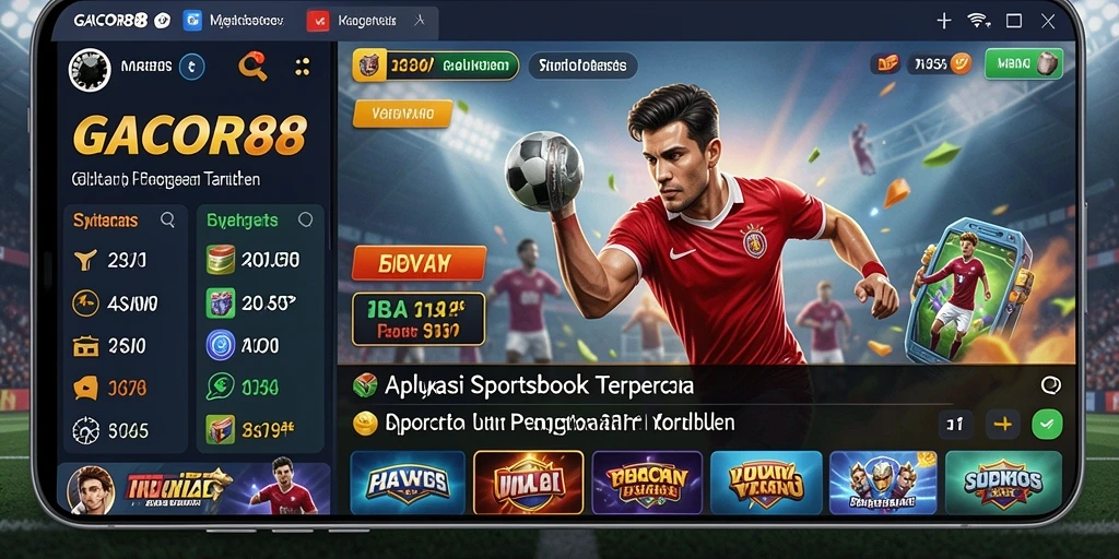 Tampilan antarmuka GACOR88 menampilkan fitur sportsbook dan taruhan langsung.