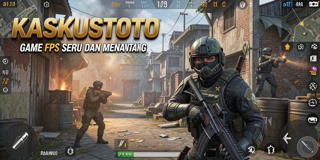 Screenshot KASKUSTOTO menampilkan aksi gameplay yang intens di arena pertempuran FPS.