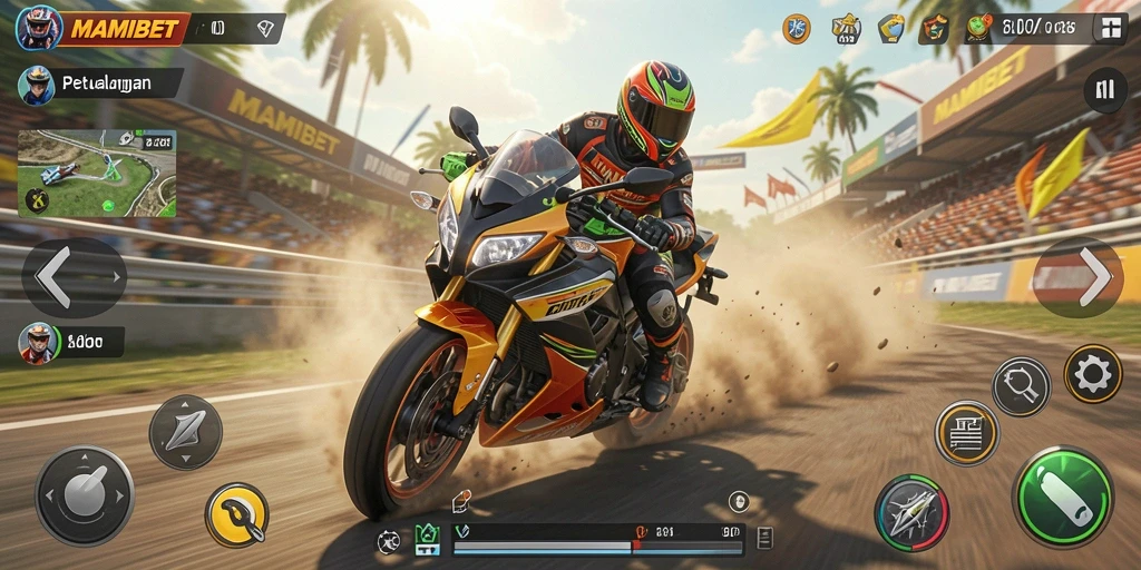Tampilan menarik dalam gameplay balapan motor MAMIBET.