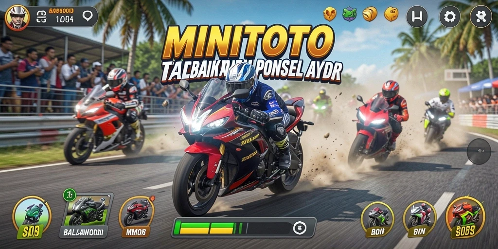 Tampilan gameplay MINITOTO yang mendebarkan dengan aksi balapan motor.