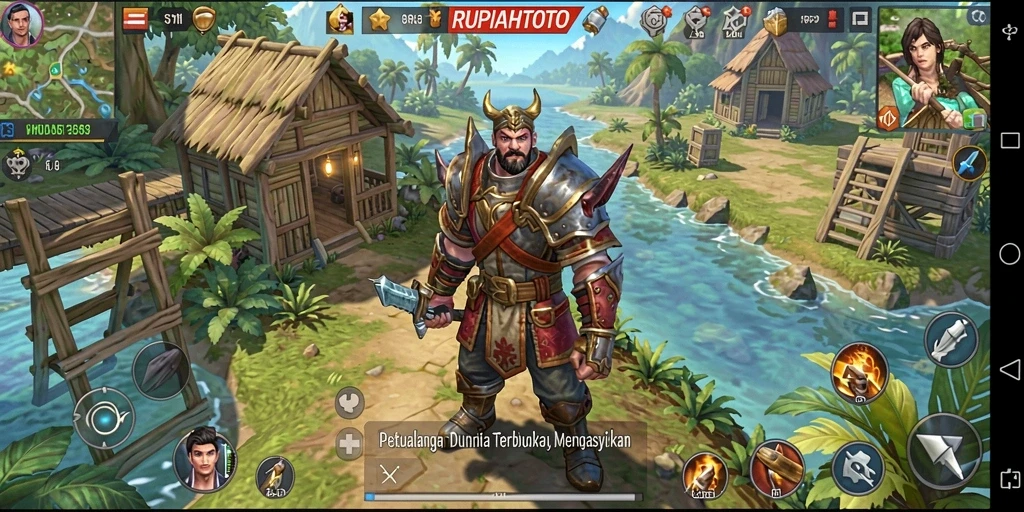 Screenshot gameplay RUPIAHTOTO yang menampilkan dunia terbuka yang luas.