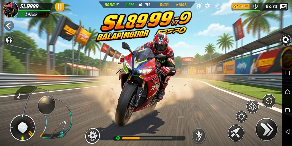 Tampilan gameplay SL999 dengan motor balap yang mendebarkan.