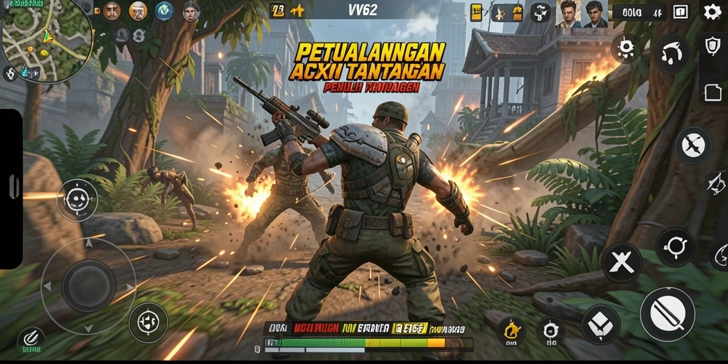 Tampilan gameplay menegangkan dalam VV62 dengan aksi seru.