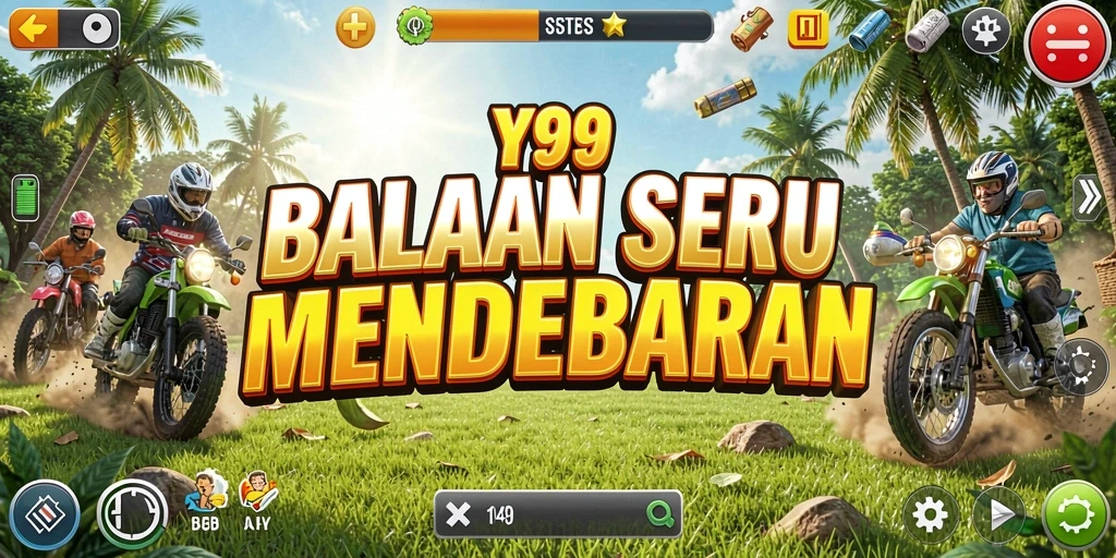 Tampilan gameplay Y89 yang menampilkan mobil balap di lintasan balapan.